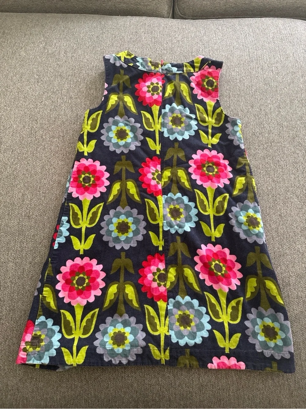 EUC Mini Boden Girls Navy Floral Corduroy Dress - Pink, Red, Blue & Green